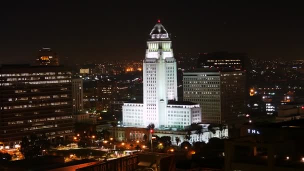 Hôtel de ville de Los Angeles la nuit — Video