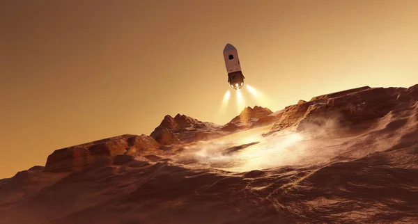 Rocket Landing Surface Mars Carrying Astronauts Futuristic Mission Mars Illustration — Stock Photo, Image