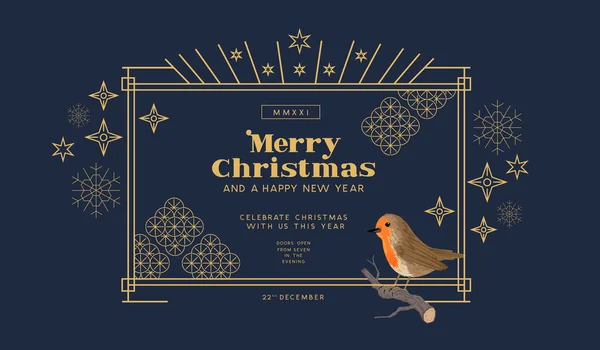 Diseño Festivo Disposición Del Marco Navidad Con Detalles Dorados Invierno — Vector de stock