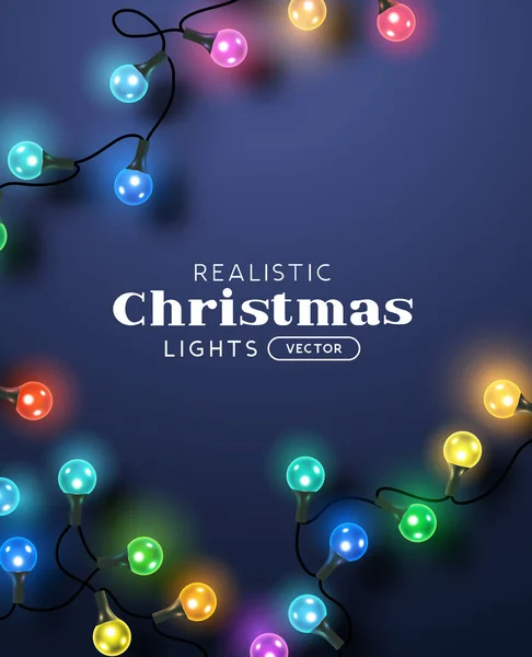 Catene Luminose Colorate Natale Fata Luce Layout Illustrazione Vettoriale Sfondo — Vettoriale Stock