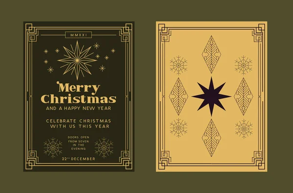 Los Saludos Navidad Invitan Fondo Diseño Con Detalles Oro Estilo — Vector de stock