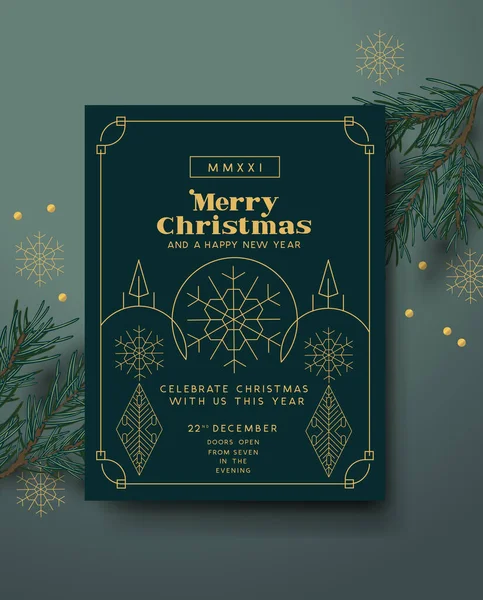 Vintage Navidad Invitación Art Deco Diseño Diseño Con Detalles Oro — Vector de stock