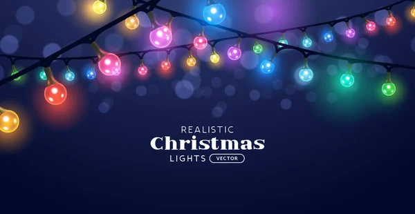 Catene Luminose Colorate Natale Fata Luce Festive Vacanza Sfondo Vettoriale — Vettoriale Stock