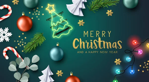 Happy Christmas Decoraties Achtergrond Voor Evenementen Feesten Vectorillustratie — Stockvector