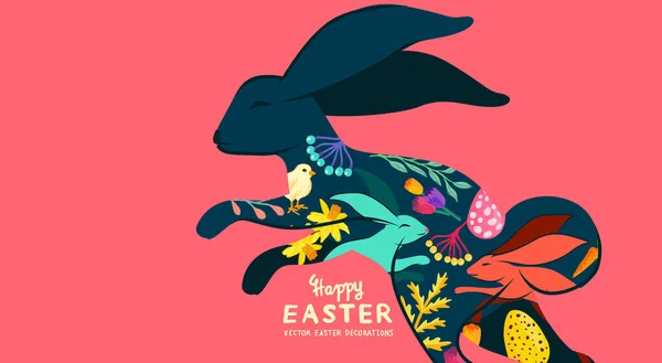 Feliz Conejo Pascua Diseño Decorado Con Elementos Primavera Pascua Ilustración — Vector de stock