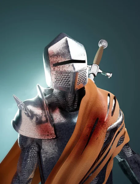 Battle Hardened Medieval Knight Body Armour Warrior Illustration Portrait — Stockfoto