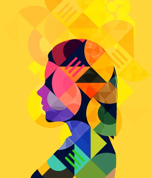 Silhouette Women Made Geometric Pattern Colourful Shapes Vector Illustration — Stockvektor