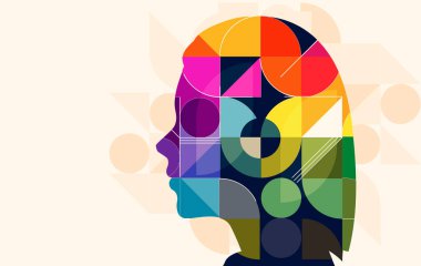 Renkli geometrik şekillerden yapılmış kadınlar. Vektör illüstrasyon deseni.