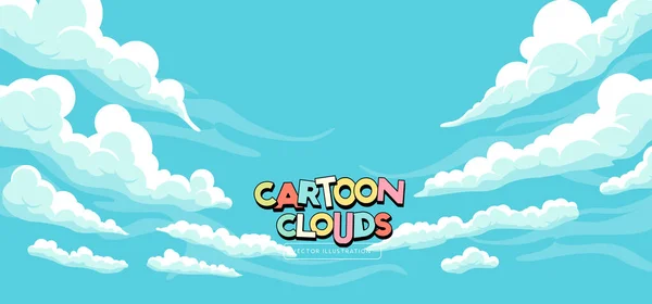 White Fluffy Cartoon Style Clouds Vector Illustration Background — Stok Vektör