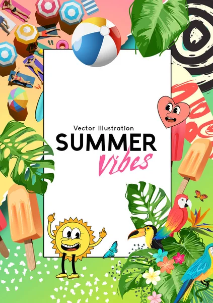 Hot Tropical Summer Background Collage Mash Vector Illustration — Stock vektor