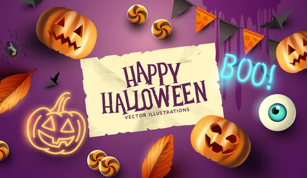 Happy Halloween Festa Layout Fundo Evento Com Jack Lanternas Doces — Vetor de Stock