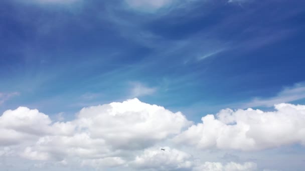 Big Jet Flugzeug auf blauem bewölkten Himmel Hintergrund — Stockvideo