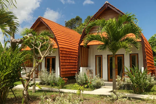 Luxuriöse Tropische Villa Meeresnähe Mit Schönem Farbenfrohem Dekor Umgebenden Palmen — Stockfoto