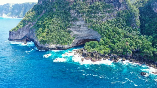 Vue Aérienne Des Falaises Mer Bleue Sur Île Nusa Penida — Photo