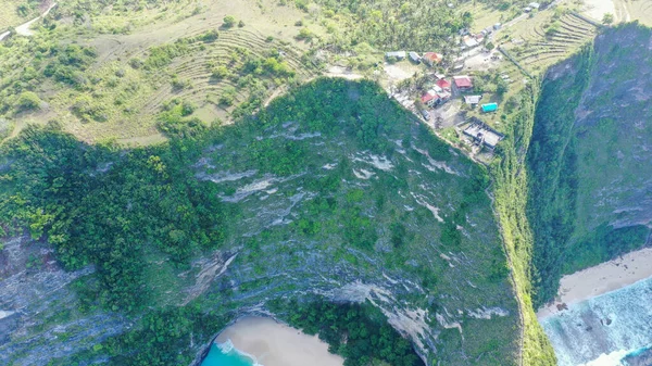 Dramatyczne Odgórne Nagrania Dronów Słynnej Plaży Kelingking Klifów Nusa Penida — Zdjęcie stockowe