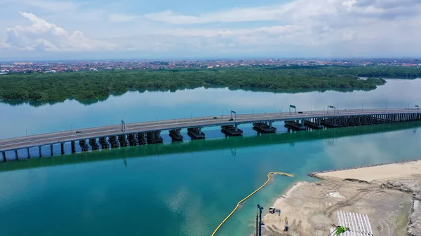 Aerial View Bali Mandara Toll Road Sea Car Motorbike Bridge — Stock Photo, Image