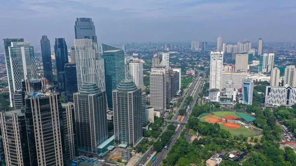 Aerial view of office buildings in the Central Business district of Jakarta in Indonesia capital city — Stock Photo, Image
