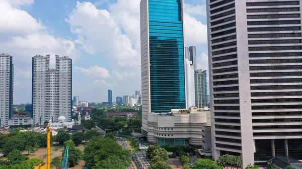 Aerial View Jakarta Business Financial District Sudirman Avenue Modern Skyscrapers — Stock Photo, Image