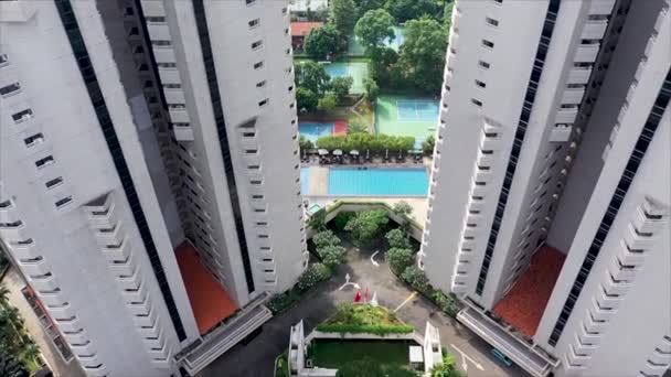 Két Magas Lakótorony Épület Jakartában Felülről Lefelé Légi Felvétel — Stock videók