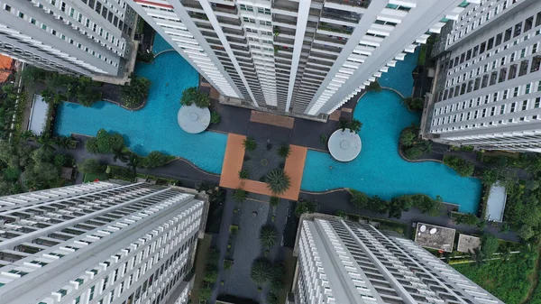 Vysoký Úhel Pohledu Dolů Moderní Bytový Dům Jakarta City Bytovým — Stock fotografie