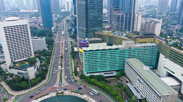 Aerial photo of business district of Central Business District in Jakarta city.