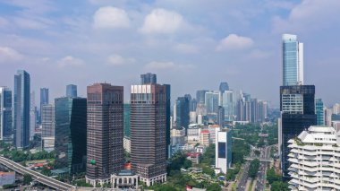 Jakarta Şehri Panoramik. Havadan manzara modern şehir.
