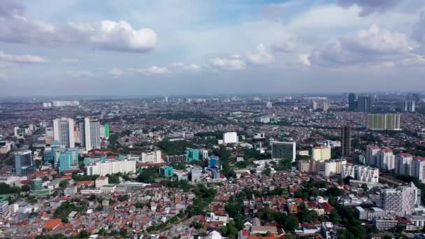 Día Verano Vuelo Sobre Jakarta Paisaje Urbano Panorama Aéreo Indonesia — Vídeo de stock