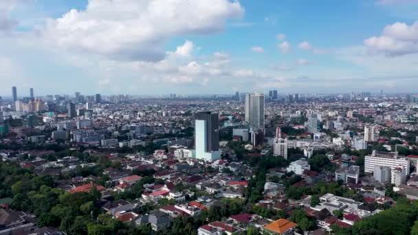 Потрясающий Воздушный Пейзаж Зданий Центре Джакарты Запись Беспилотника Снимок Разрешении — стоковое видео