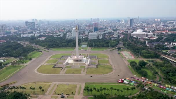 Съемка Воздуха Национального Памятника Известного Монас Расположенного Джакарте Столице Индонезии — стоковое видео
