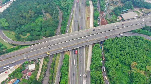 Aerial Top View Massive Multi Level Interchange Jakarta City Sunny — 스톡 사진