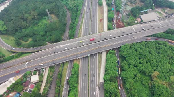 Both Ways Traffic Passing Fly Tomang Interchange Jakarta Top Aerial — ストック動画
