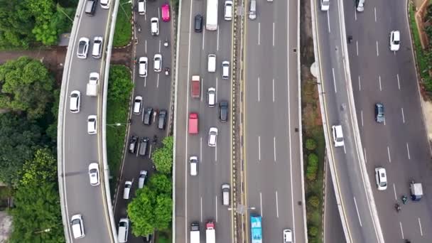 Top View Rush Hour Road Cars Moving Slowly Traffic Jam — Stock Video