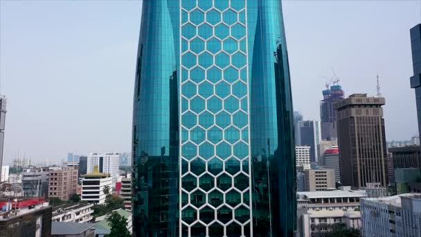 Aerial Flying Light Blue Futuristic Skyline Business Financial Centre Jakarta — Stock videók