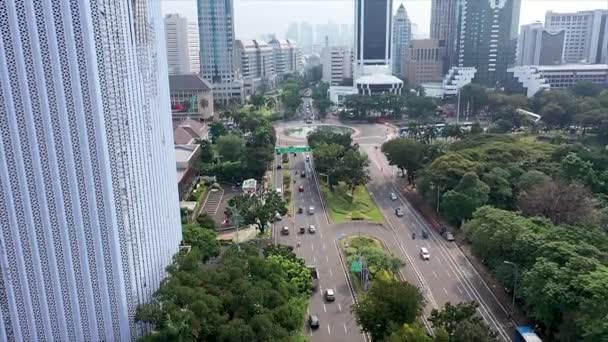 Sunny Day Jakarta City Downtown Traffic Street Road Aerial Panorama — ストック動画