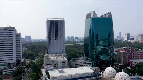Beautiful Aerial View Jakarta City Skyscrapers Light Rail Transit Track — ストック動画