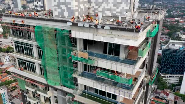 Construction Apartment Block Difficult Winter Conditions Falling Dense Snow While — Video