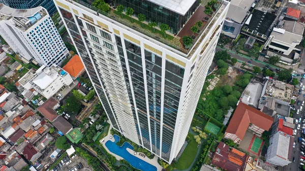 New Multi Storey Residential Building Apartment Houses Aerial View Swimming — Fotografia de Stock