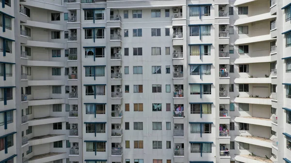 flight among Hong Kong quarters, view of residential buildings.