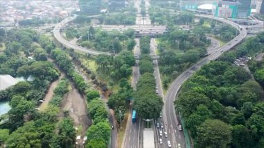 Semanggi Kavşağı 'nın Havadan Görünümü - Endonezya dilinde, Jakarta, Endonezya' da Simpang Susun Semanggi. Dört yapraklı yonca yaprağı şeklinde..