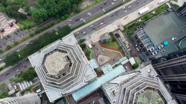 Birds eye top view of modern office buildings in Jakarta Central Business District.