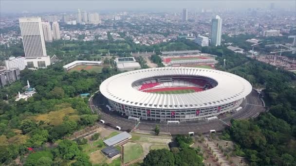 Jakarta Şehir Merkezindeki Gelora Bung Karno Atletizm Stadyumu Nun Havadan — Stok video