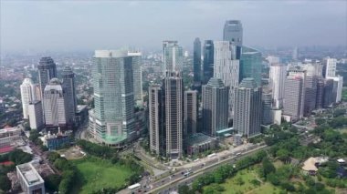 JAKARTA - Indonesia. May 20, 2022: Beautiful aerial landscape of Jakarta city. Shot in 4k resolution.