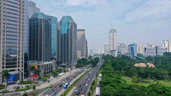 Traffic Flow Conditions in the City of Jakarta are Very Congested during Working Hours on Jl. Jenderal Sudirman.