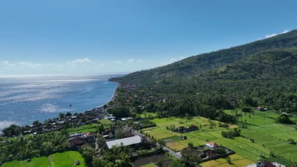 Paisagem Tropical Panorâmica North Bali Island Com Pequena Aldeia Local — Vídeo de Stock