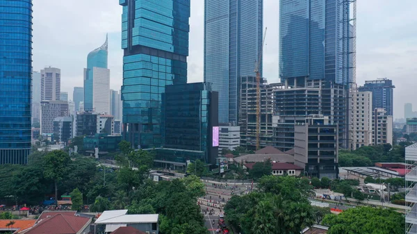 Aerial View Office Buildings Jakarta Central Business District Noise Cloud — Stock Photo, Image