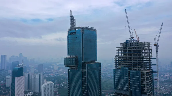 Skyscraper Construction Crane Top Urban Industrial Themes — Stock Photo, Image