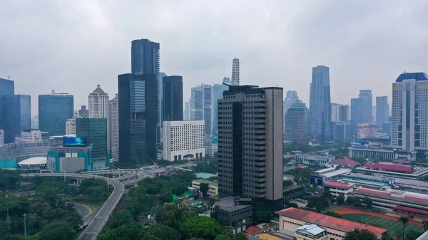 Irodaházak Légi Rálátása Jakarta Központi Üzleti Negyedére Zajfelhő — Stock Fotó
