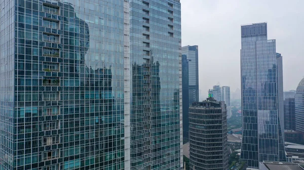 Kék Üveg Modern Felhőkarcoló Irodaház Jakartában Üveg Modern Fasade Reflexió — Stock Fotó