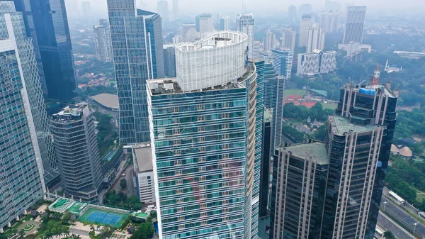 Вид Воздуха Офисные Здания Центральном Деловом Районе Джакарты Облако Шума — стоковое фото