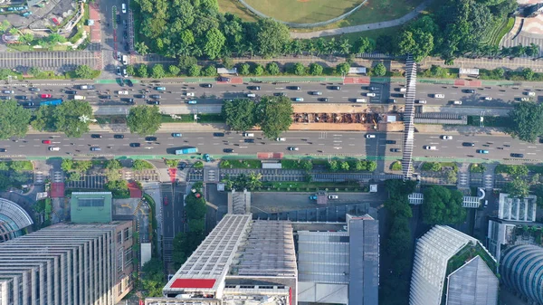 Top Över Höghus Med Tyst Trafik Vägen Jakarta Stad — Stockfoto